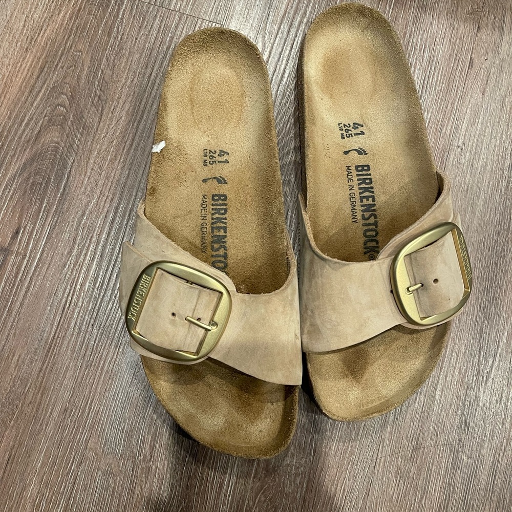 Birkenstock Tan Sandals with Gold Buckle